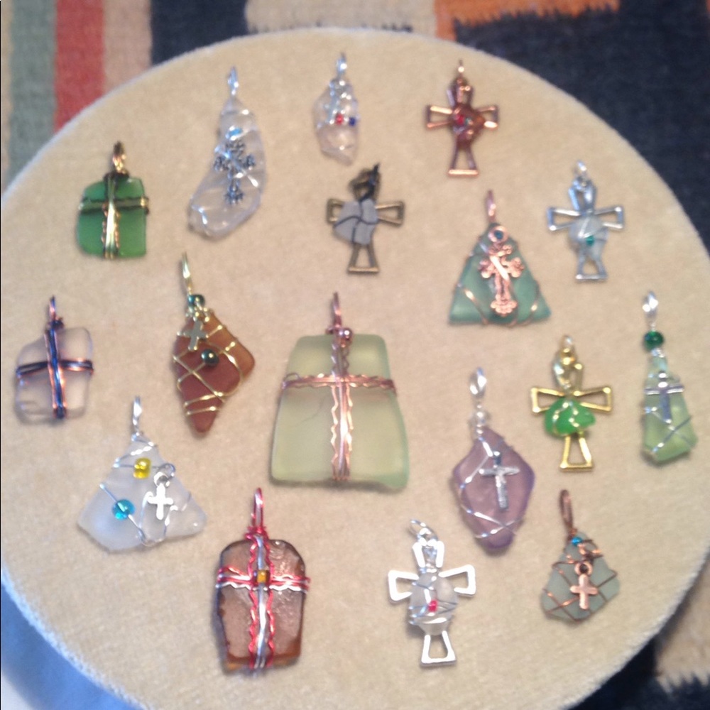 17 Pack Pendants Sea Glass Vintage Glass Wire Wrapped Hand Crafted - Picture 9 of 12